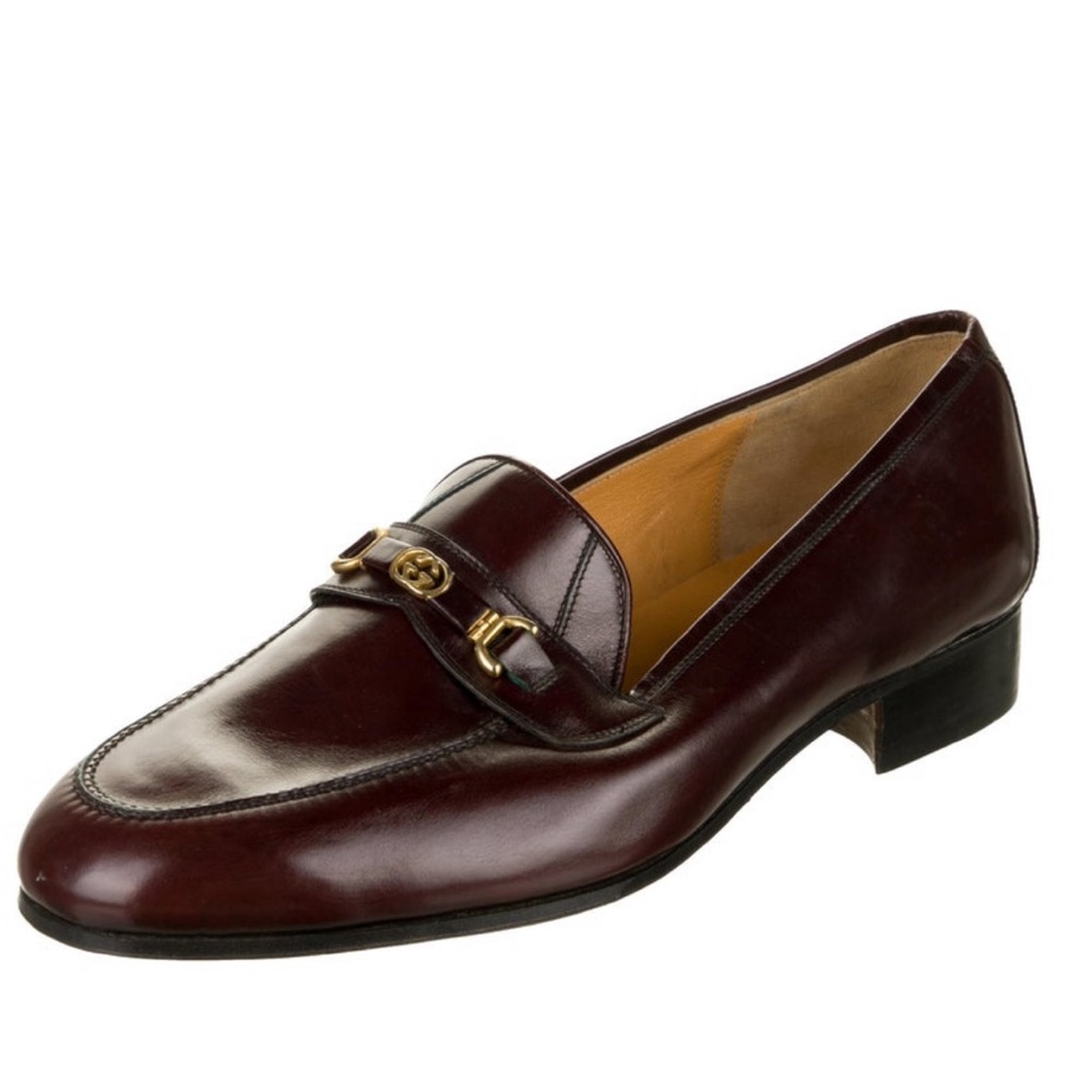 Brown Gucci Leather Interlocking GG Loafers size 13.5